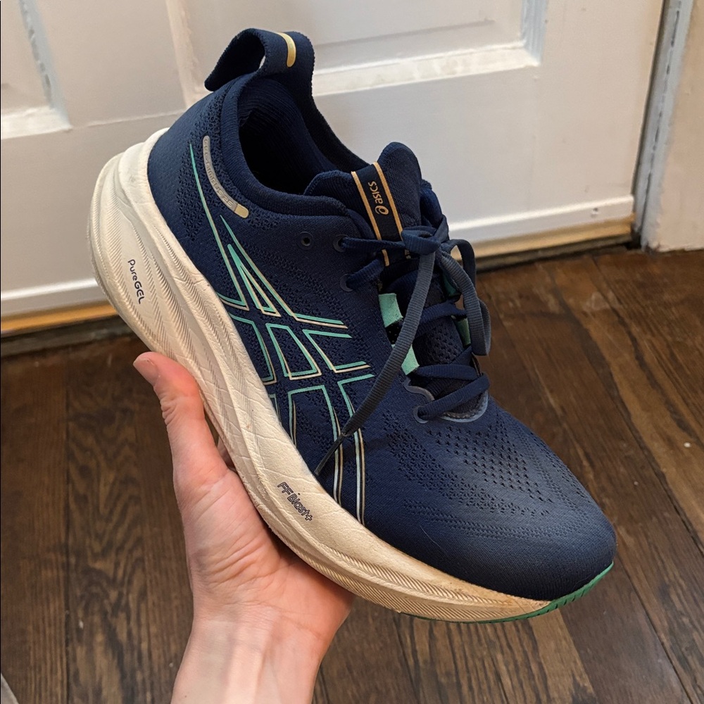 Asics Gel Nimbus 26 Running Shoes in Blue Expanse Aurora Green